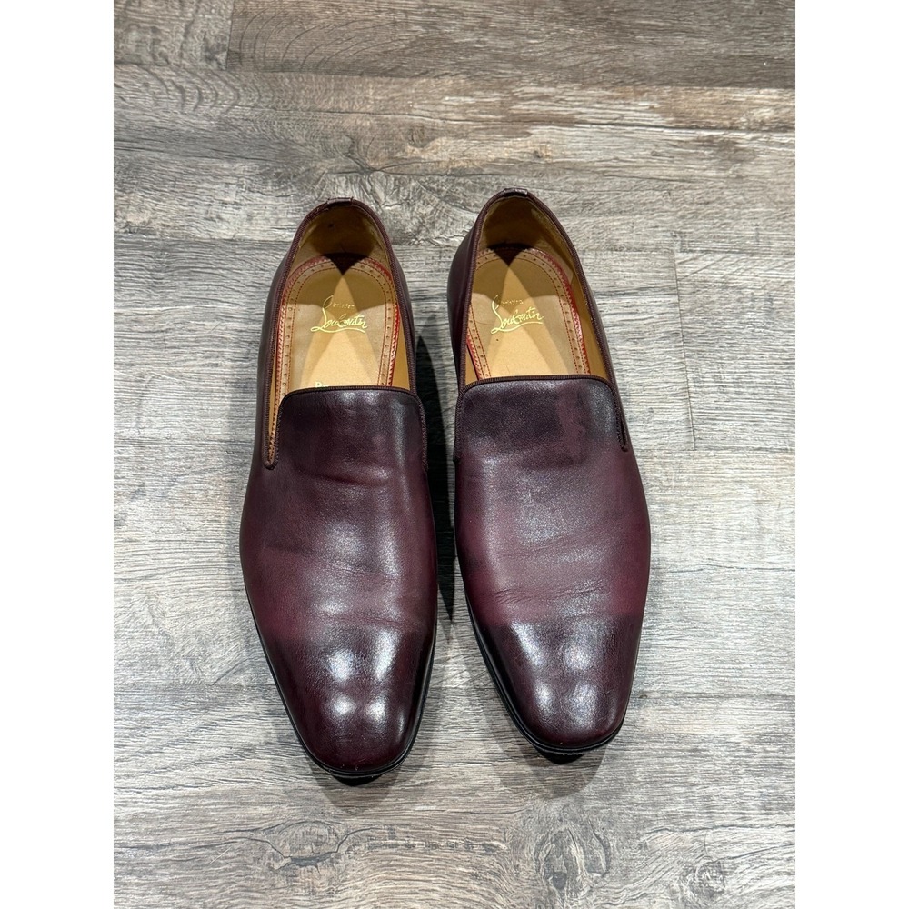 Christian Louboutin Dandelion Burgundy Leather Loafers Mens EU 44.5 Red Bottoms